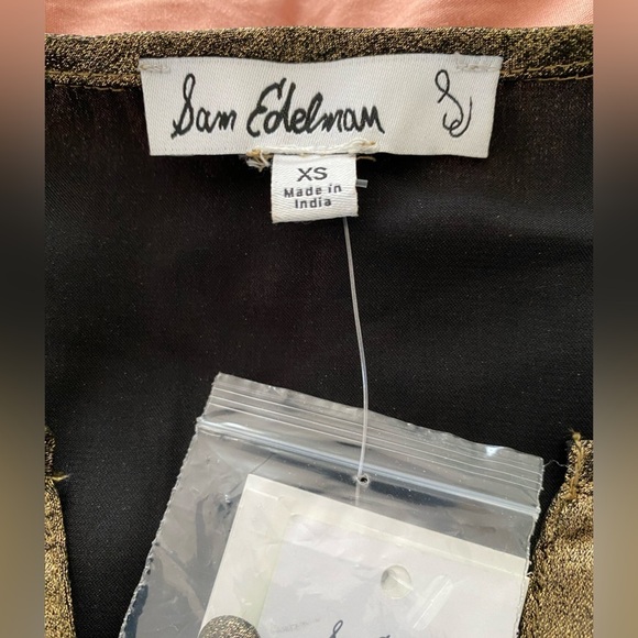 NWT Sam Edelman Edith Split Neck Gold Metallic Top Size XS Long Sleeve V-Neck - Picture 6 of 16